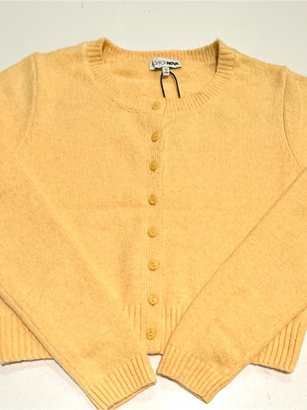Fashion Nova Pale Yellow Button-Up Cardigan Sweater